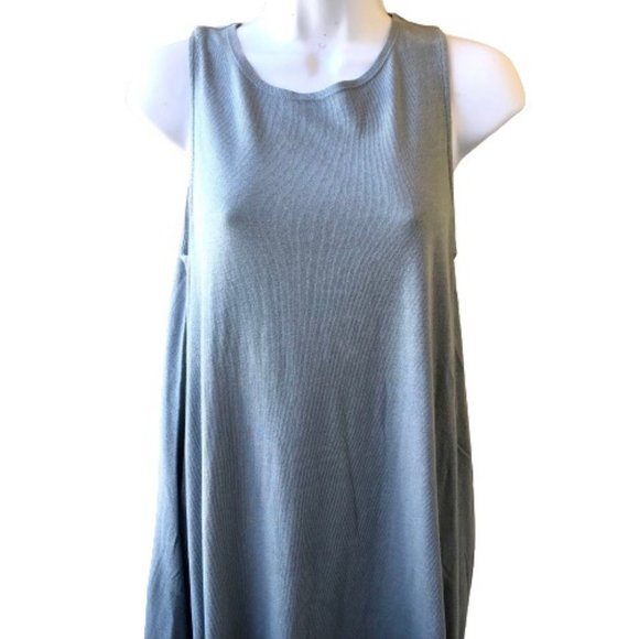 Zara Green T-shirt Tunic Sleeveless Swing Dress Knit Midi Pockets - Picture 10 of 16